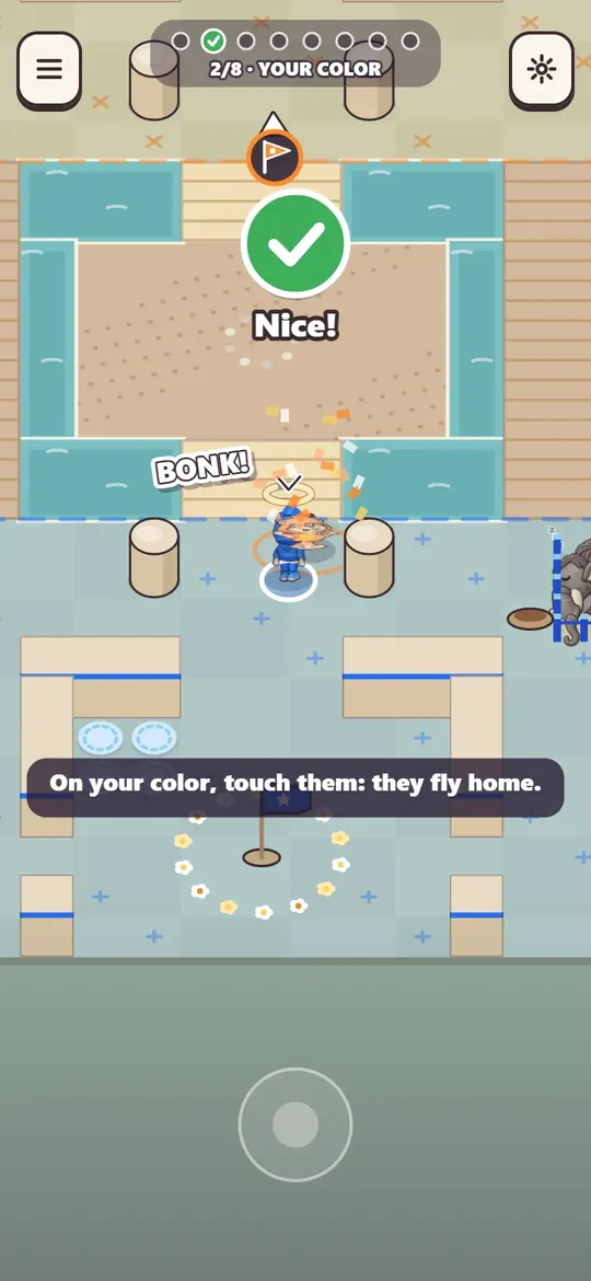 The tutorial: on your color, touch an invader and it flies home.
